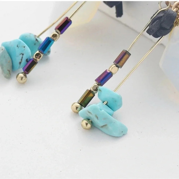 2 LEFT! Opal Dangle Earrings Turquoise Hematite Beads - Picture 5 of 10